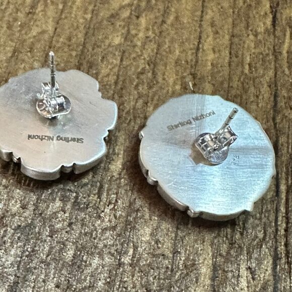 Handmade Sterling Silver Red Rose Dahlia With Emerald Valley, Post Earrings, Si - Picture 6 of 10